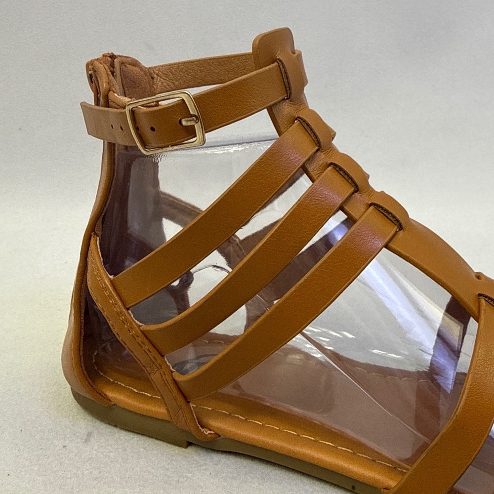 Trary Womens Tan Brown Strappy Gladiator Sandals Back Zip Flat Shoes Size 8 - Picture 8 of 8